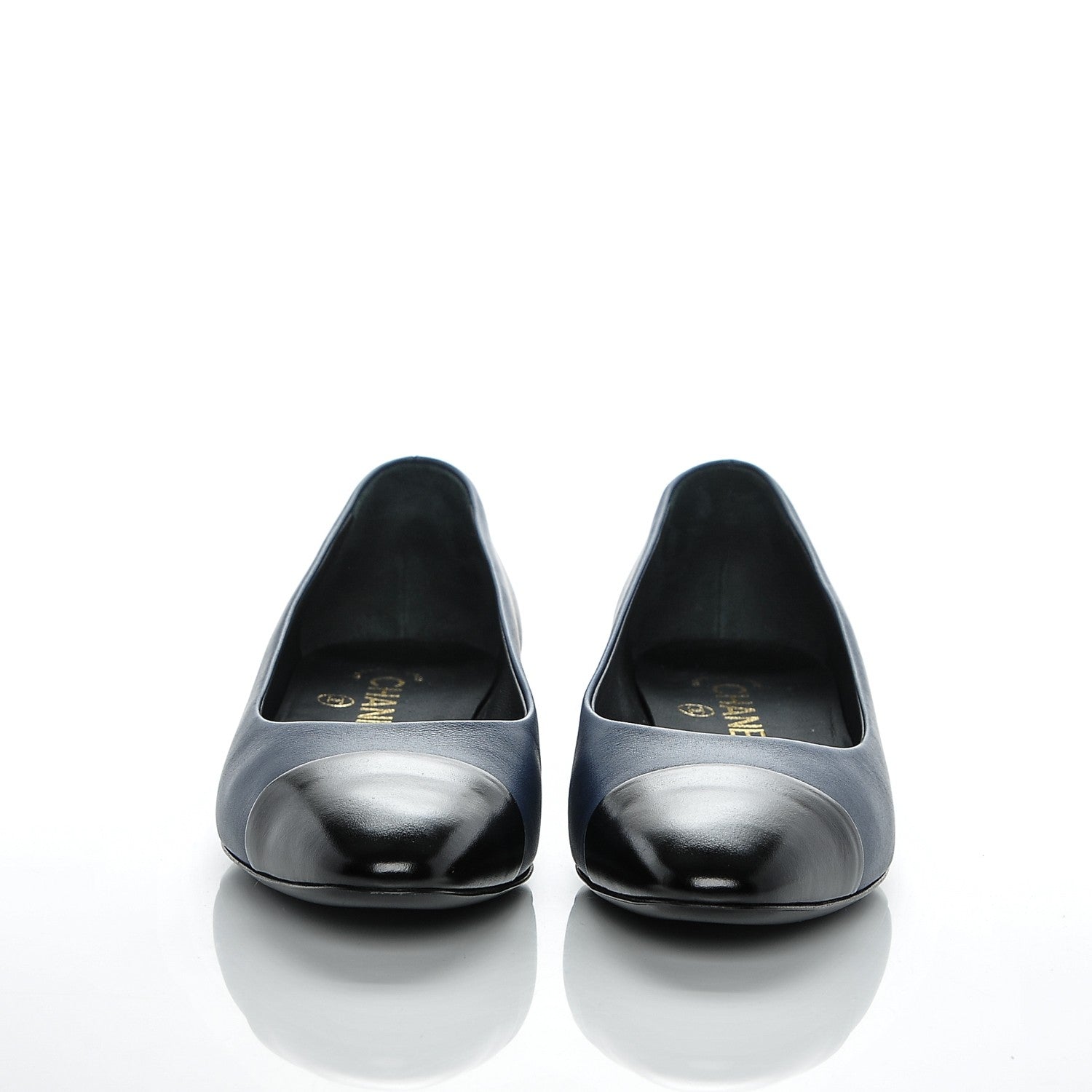 Chanel Lambskin Cap Toe Ballerina Flats 36 Navy Black 2 of 6