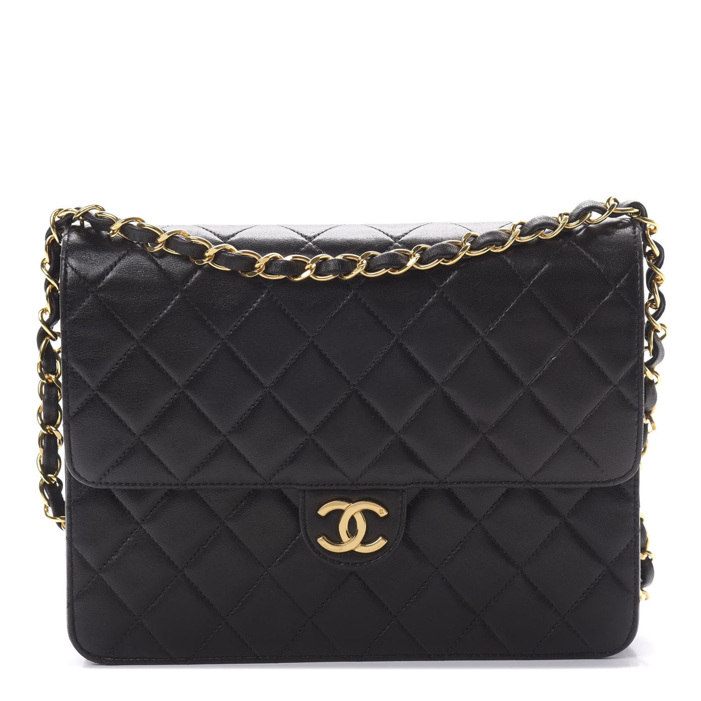Lambskin Quilted Small Single Flap Black