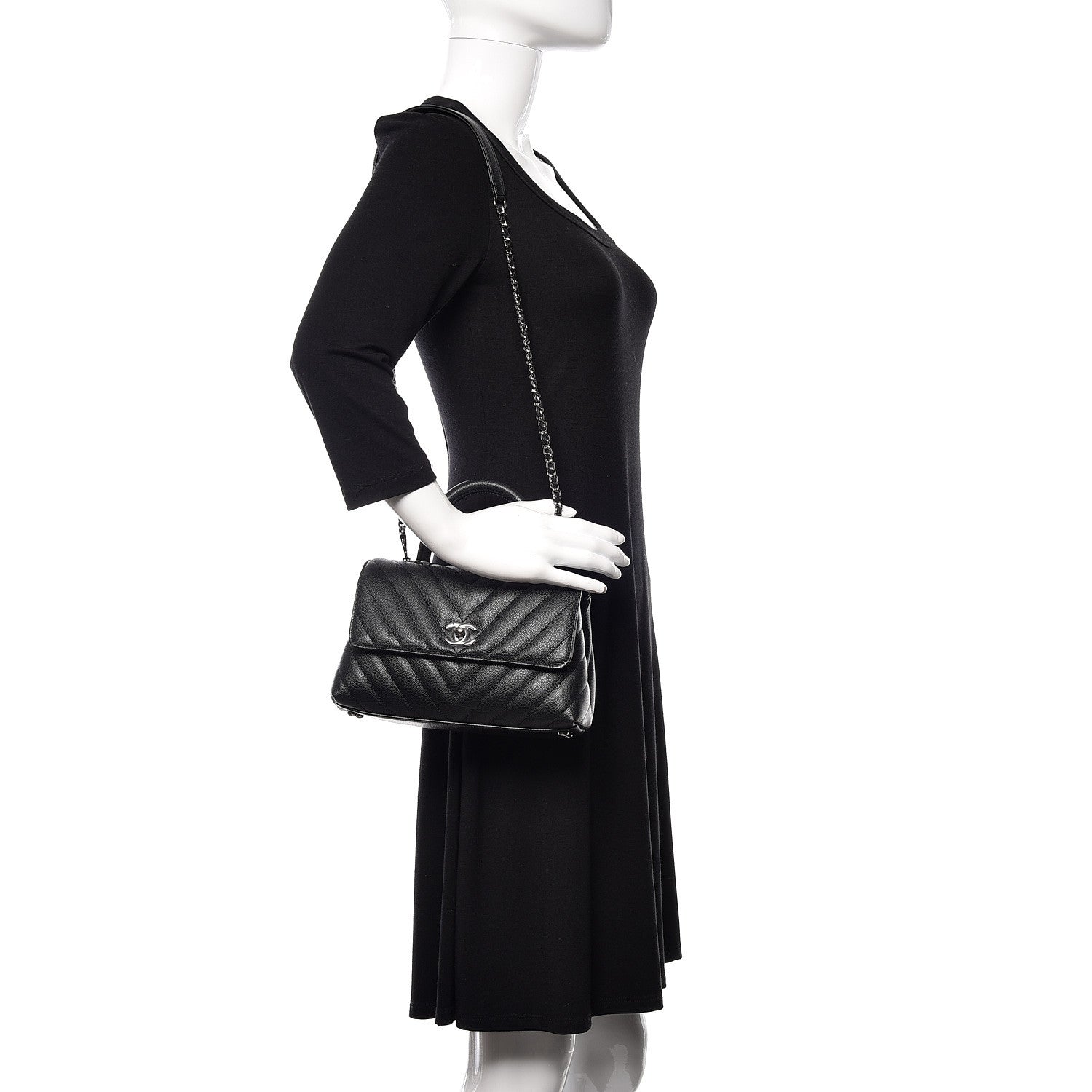 Chanel Caviar Chevron Quilted Mini Coco Handle Flap Black 2 of 11