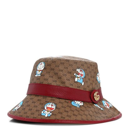 Gucci X DORAEMON Mini Vintage GG Supreme Monogram Textured Dollar Calfskin Bucket Hat L Beige Cherry Red 1 of 10
