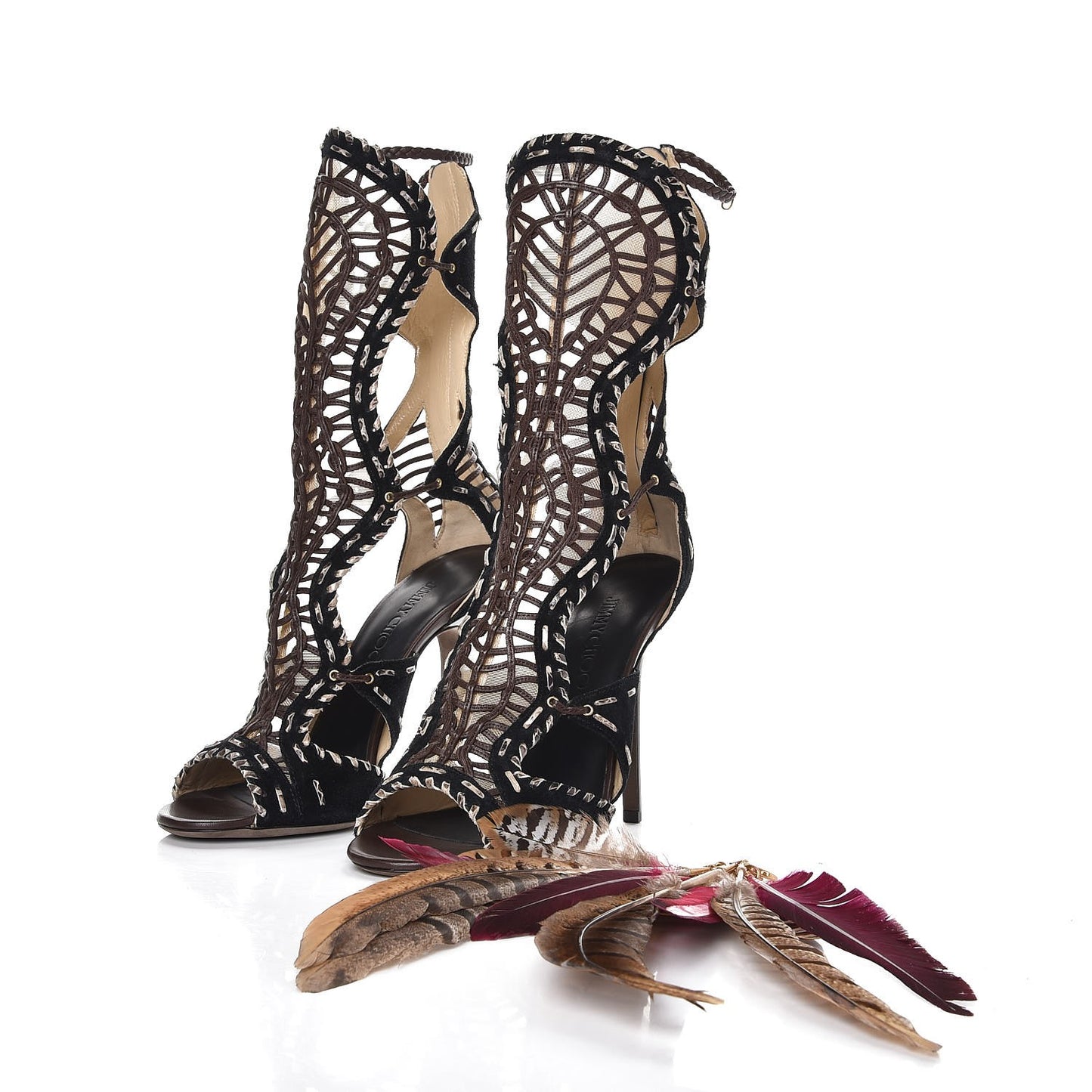 Suede Feather Trim Kevan Gladiator Sandals 39 Multi