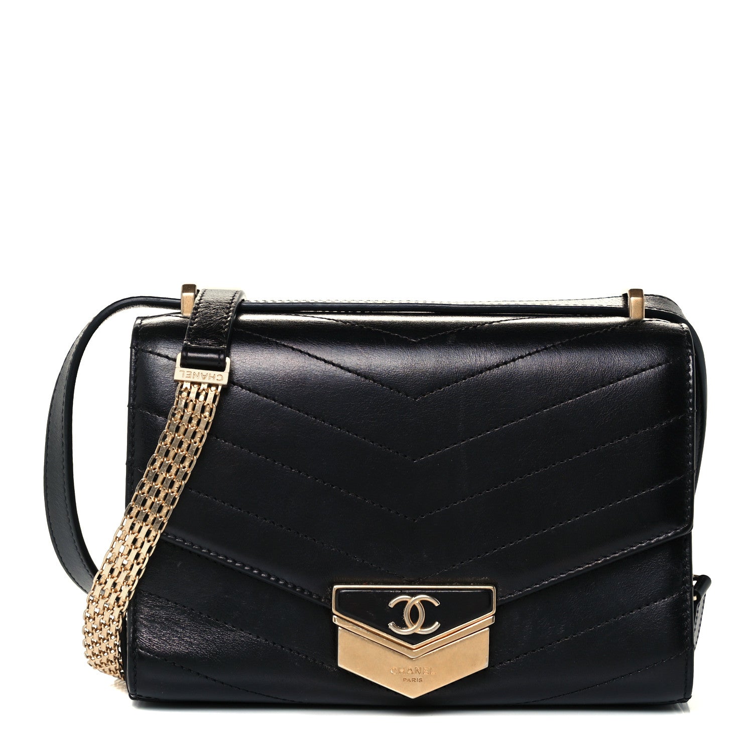 Chanel Calfskin Chevron Quilted Medal Flap Black 1 of 10