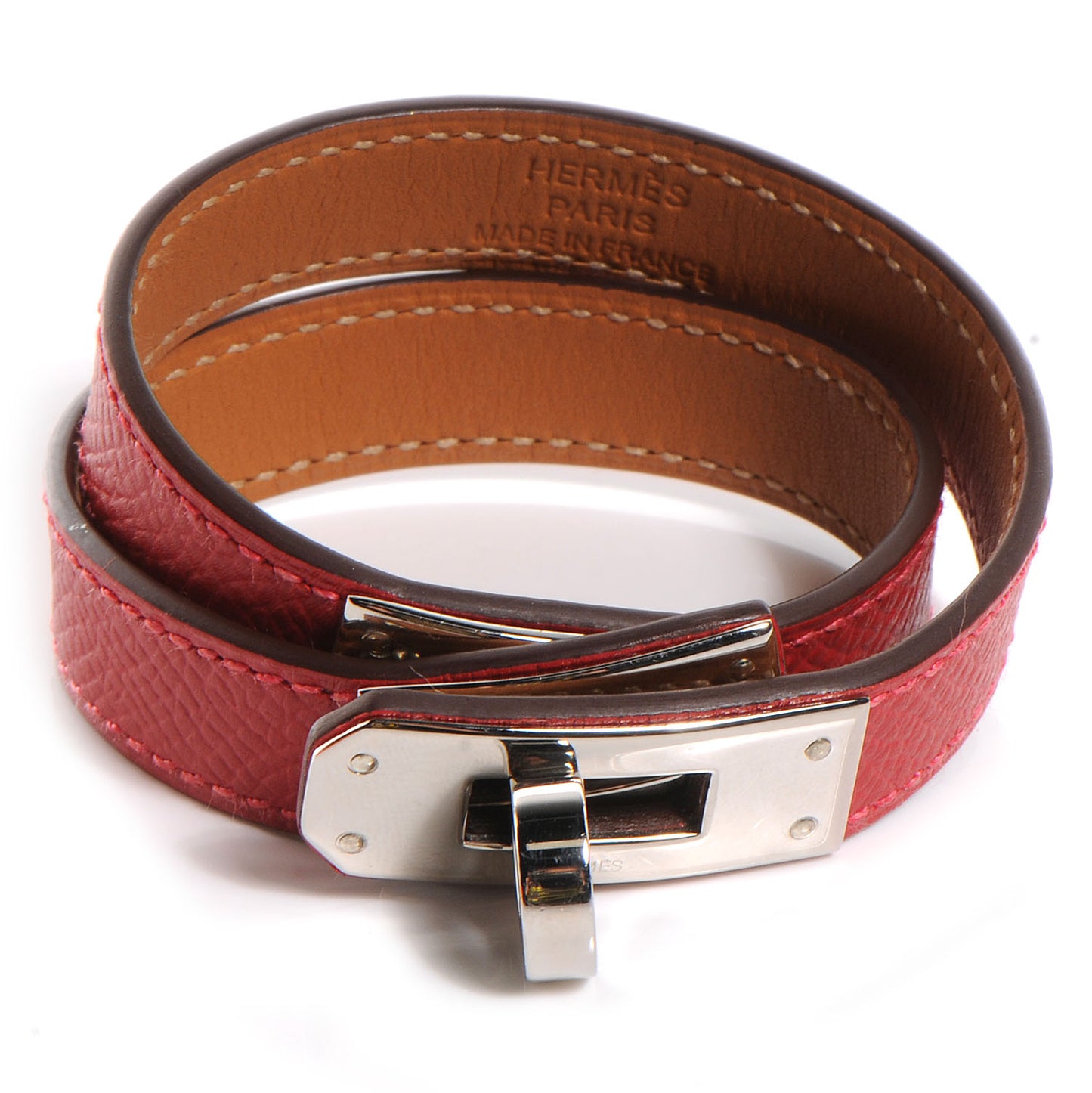 Epsom Kelly Double Tour Bracelet XS Rouge Casaque