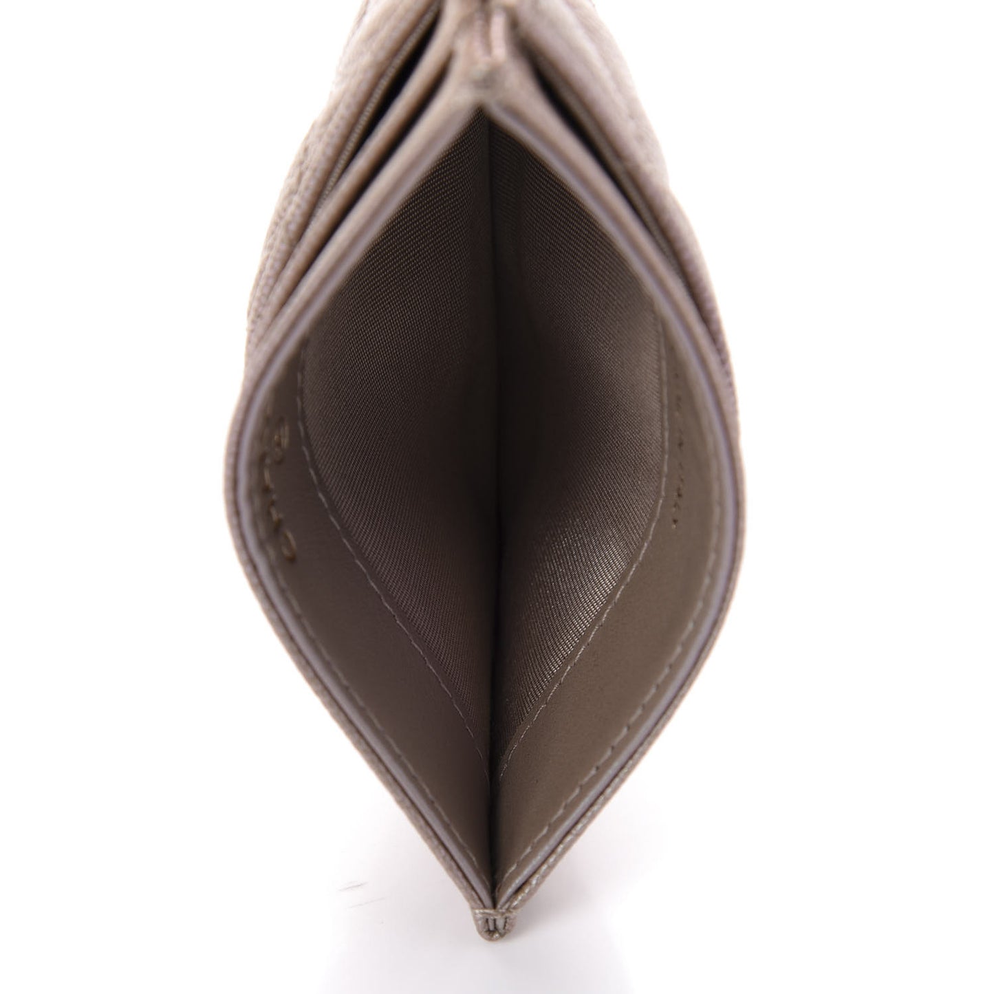Iridescent Caviar Quilted Card Holder Beige