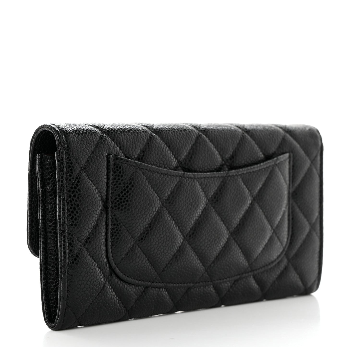 Caviar Quilted Large Gusset Flap Wallet Black