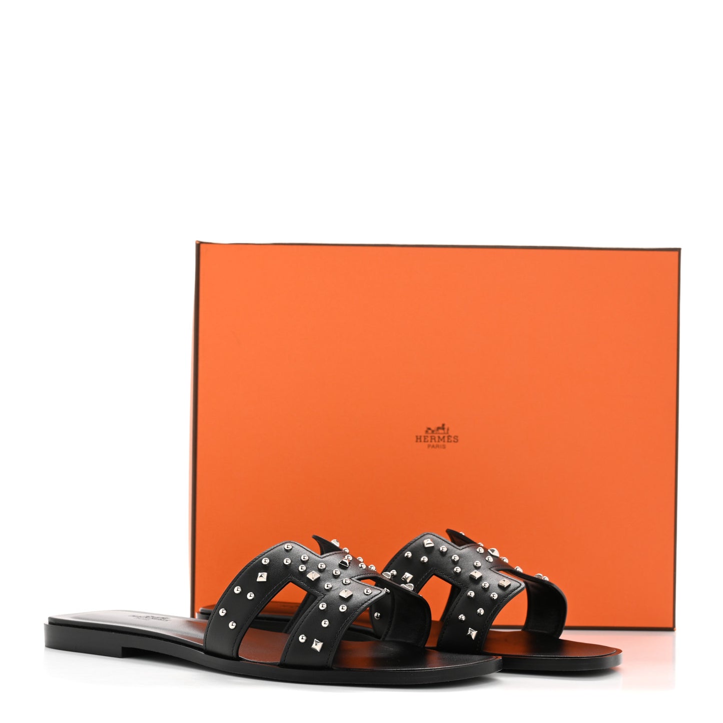 Calfskin Studded Oran Sandals 40 Black