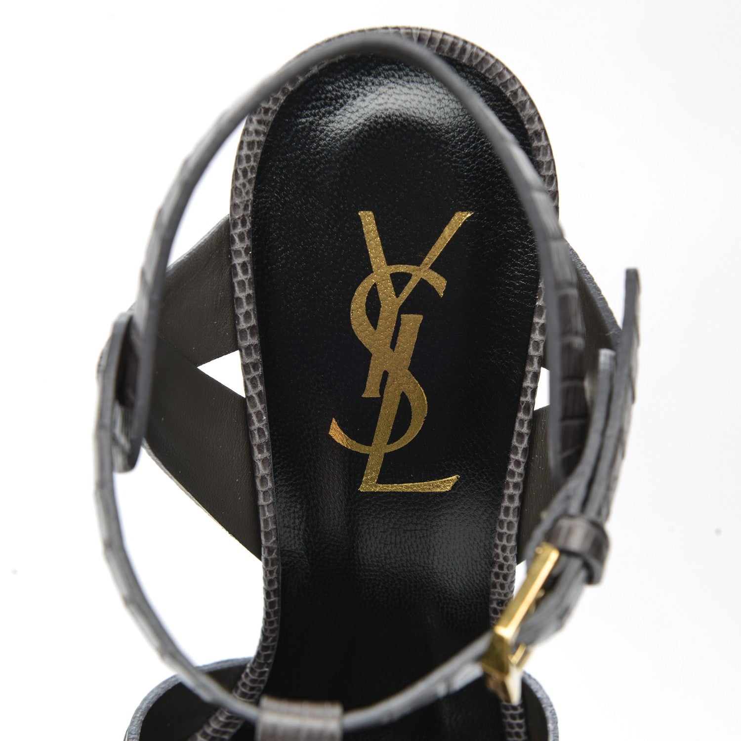 Saint Laurent Calfskin Lizard Embossed Tribute 105 Platform Sandals 35 Earth 7 of 9