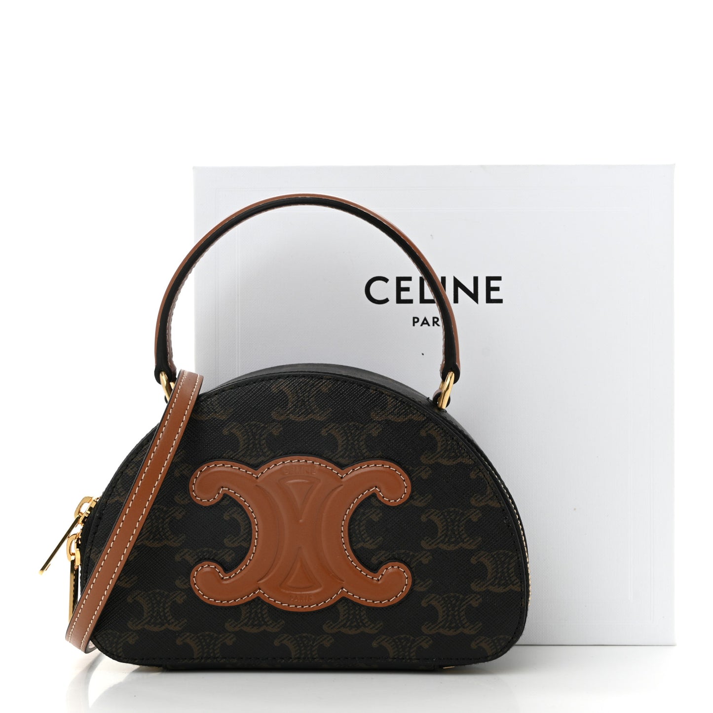 Calfskin Triomphe Canvas Half Moon Case Tan