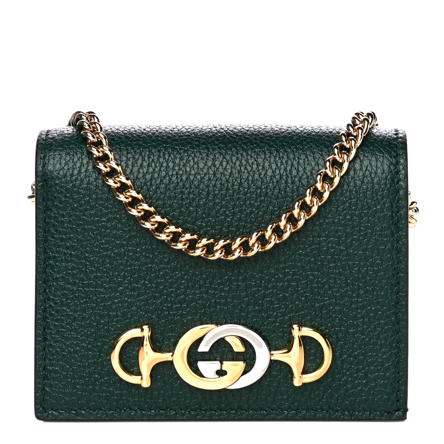 Gucci Grainy Calfskin Zumi Chain Card Case Wallet Vintage Green 1 of 11