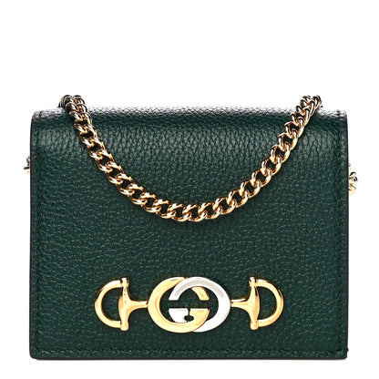 Gucci Grainy Calfskin Zumi Chain Card Case Wallet Vintage Green 1 of 11
