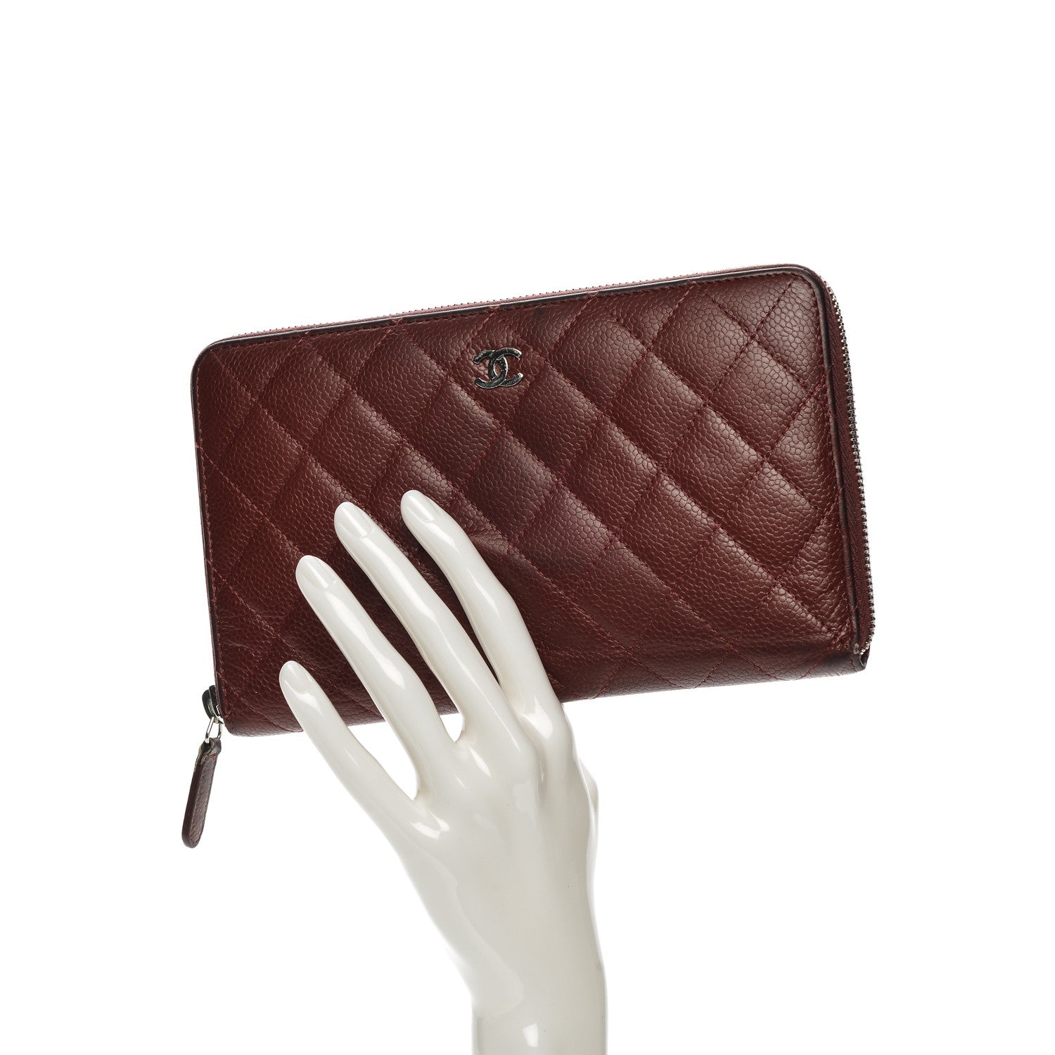 Chanel Caviar Quilted Large Zip Around Organizer Wallet Dark Red 2 of 13