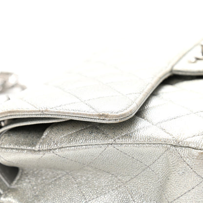 Chanel Glittered Metallic Caviar Quilted Medium Double Flap Silver 12 of 15