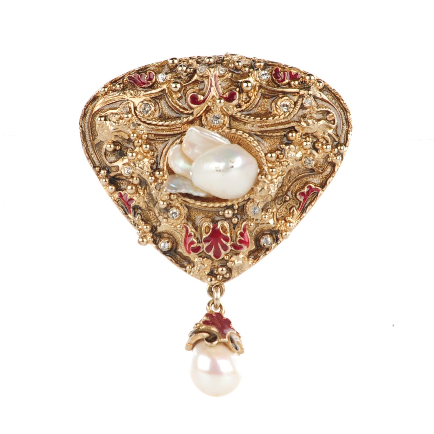 Chanel Gripoix Cyrstal Pearl CC Drop Brooch Gold 1 of 5