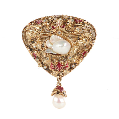 Chanel Gripoix Cyrstal Pearl CC Drop Brooch Gold 1 of 5
