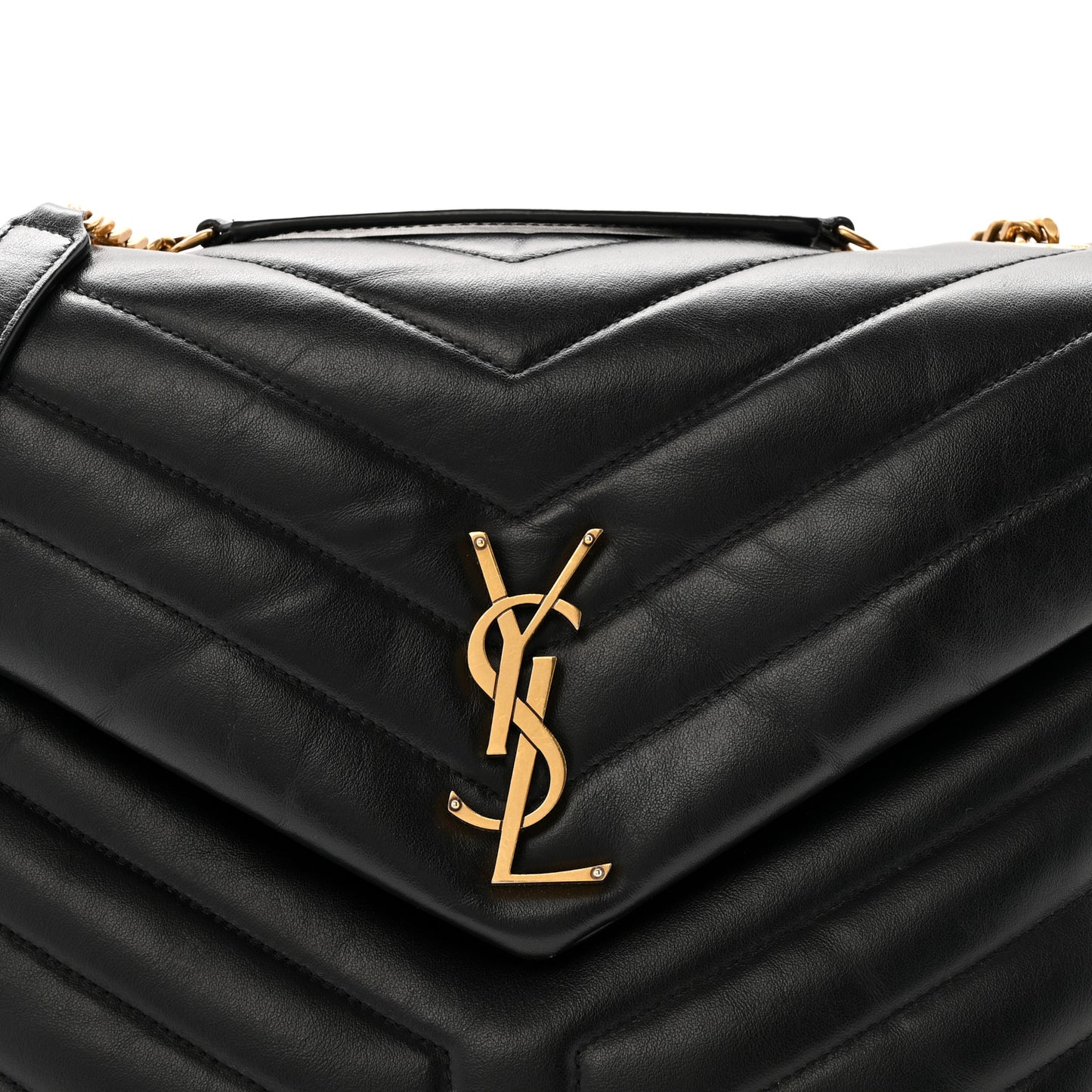 Calfskin Y Quilted Monogram Medium Loulou Chain Satchel Black