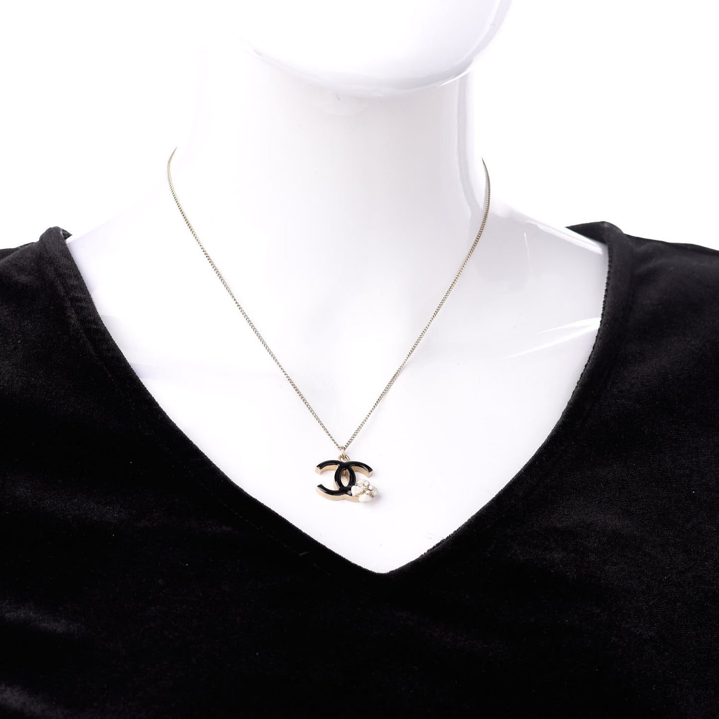 Enamel CC Camelia Necklace Gold Black