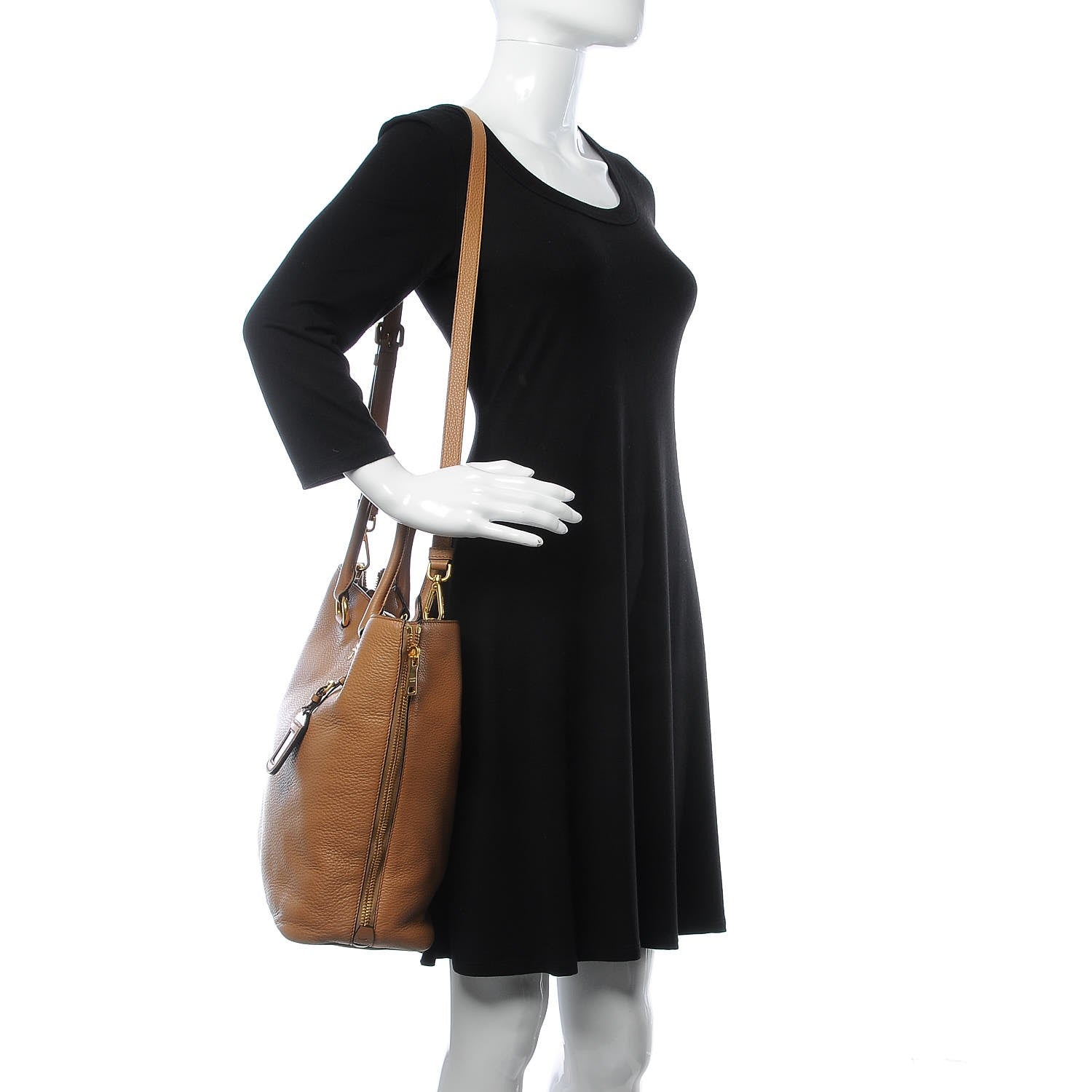 Prada Vitello Daino Side Zip Tote Cannella 3 of 9