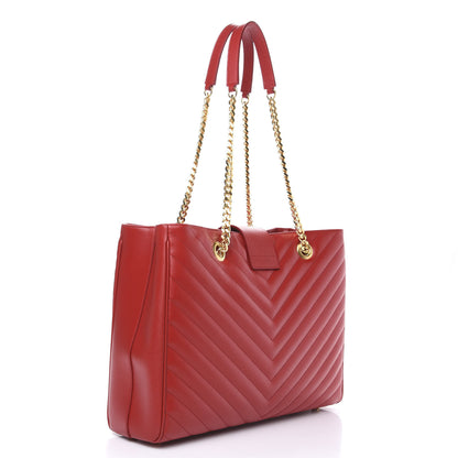 Saint Laurent Grain De Poudre Matelasse Chevron Large Monogram Shopping Bag Red 2 of 9