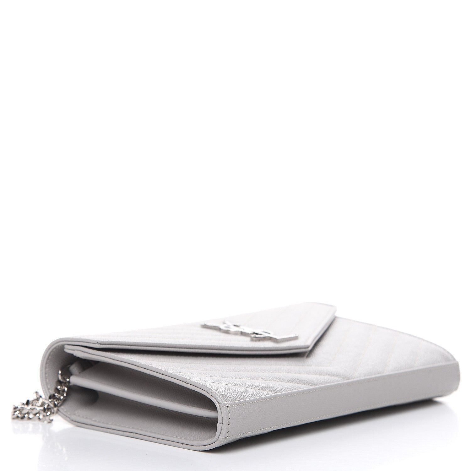 Saint Laurent Grain De Poudre Matelasse Chevron Monogram Chain Wallet Granite 4 of 10