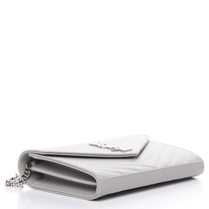 Saint Laurent Grain De Poudre Matelasse Chevron Monogram Chain Wallet Granite 4 of 10