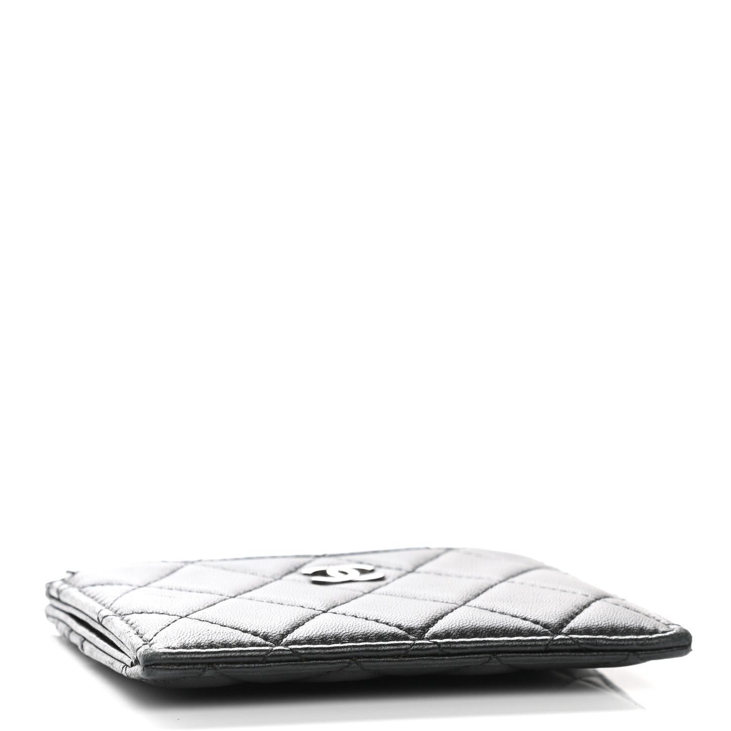 Lambskin Quilted CC Zip Card Holder Black