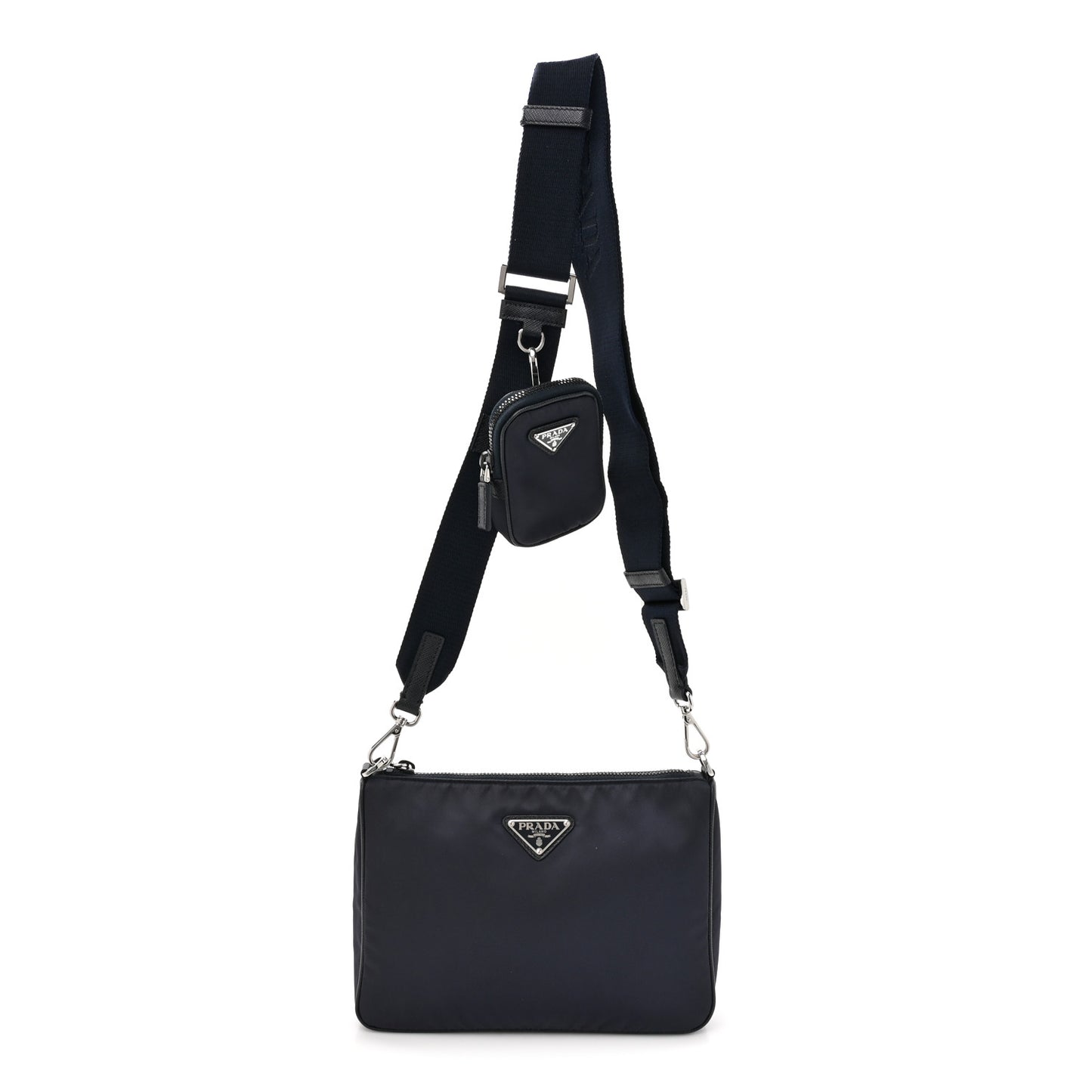Tessuto Nylon Saffiano Pocket Zippered Shoulder Bag Navy