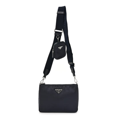 Prada Tessuto Nylon Saffiano Pocket Zippered Shoulder Bag Navy 1 of 9
