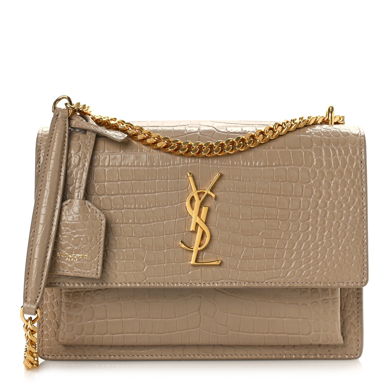 Saint Laurent Calfskin Crocodile Embossed Medium Monogram Sunset Dark Beige 1 of 9