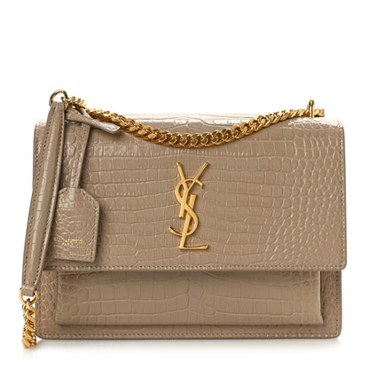 Saint Laurent Calfskin Crocodile Embossed Medium Monogram Sunset Dark Beige 1 of 9