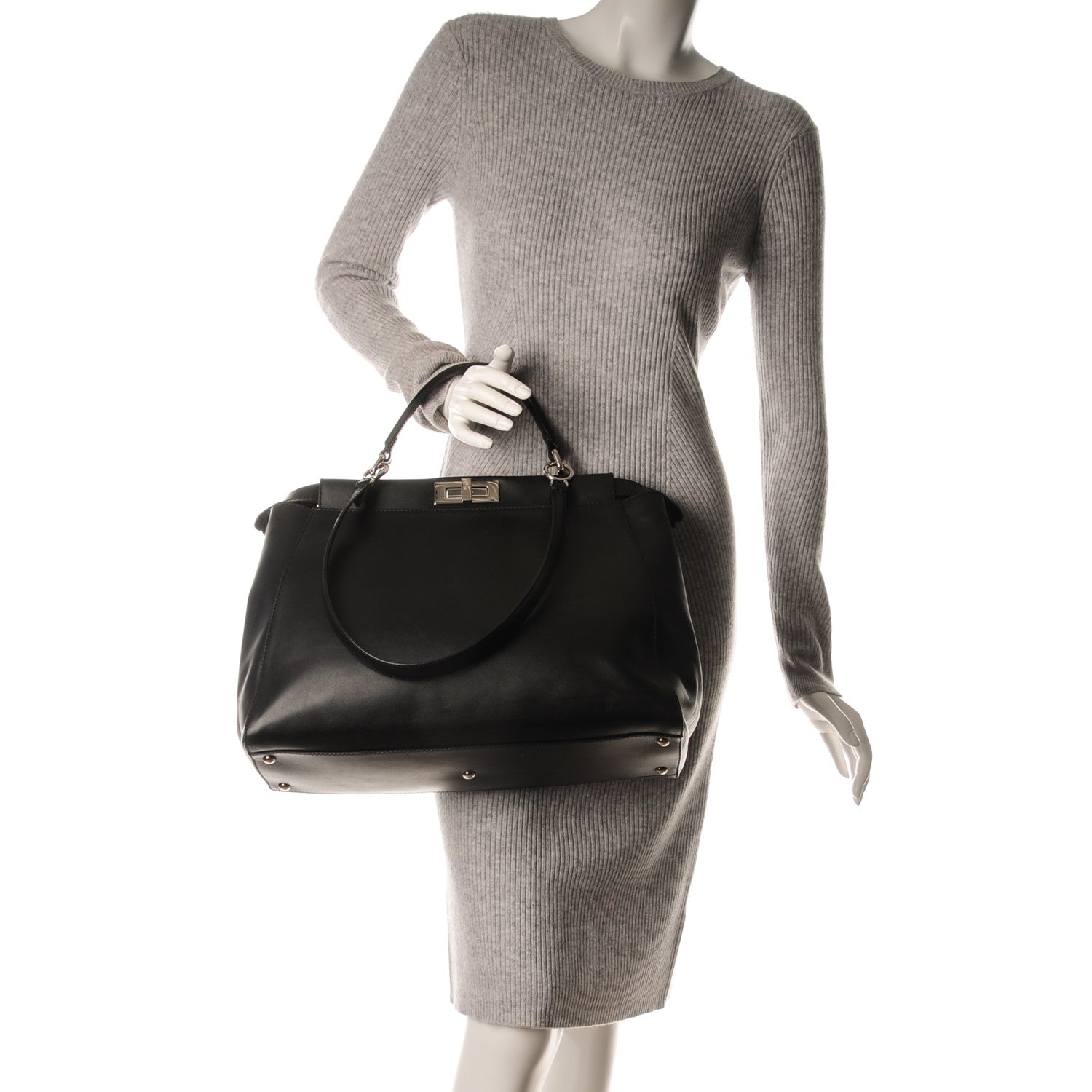 Fendi Vitello Morgan Python Crocodile Monster Eyes Large Peekaboo Iconic Satchel Black Girasole 2 of 7