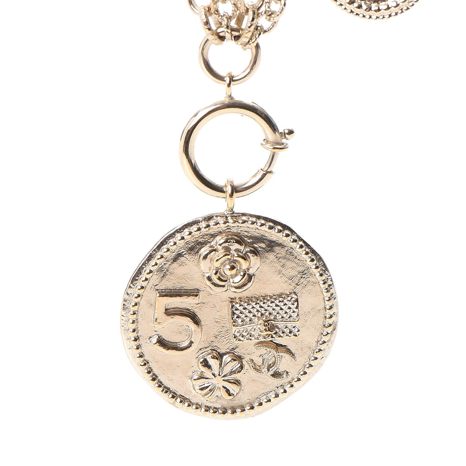 Chanel CC Coco Camellia Coin Necklace Gold 4 of 12