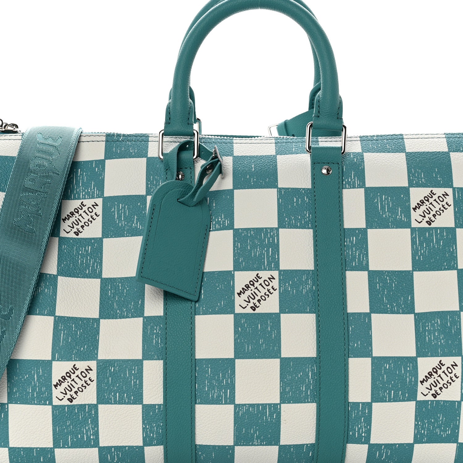 Louis Vuitton Calfskin Damier Keepall Bandouliere 45 Teal 6 of 9