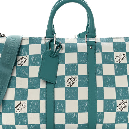 Louis Vuitton Calfskin Damier Keepall Bandouliere 45 Teal 6 of 9