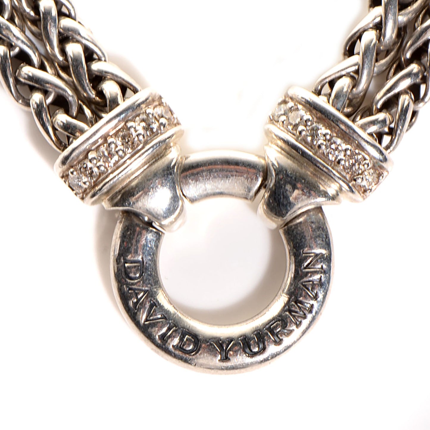 Sterling Silver Pave Diamond Double Wheat Chain Necklace 17mm
