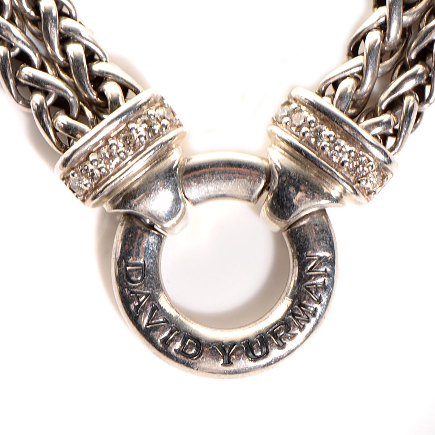 David Yurman Sterling Silver Pave Diamond Double Wheat Chain Necklace 17mm 3 of 5