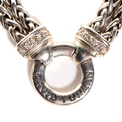 David Yurman Sterling Silver Pave Diamond Double Wheat Chain Necklace 17mm 3 of 5