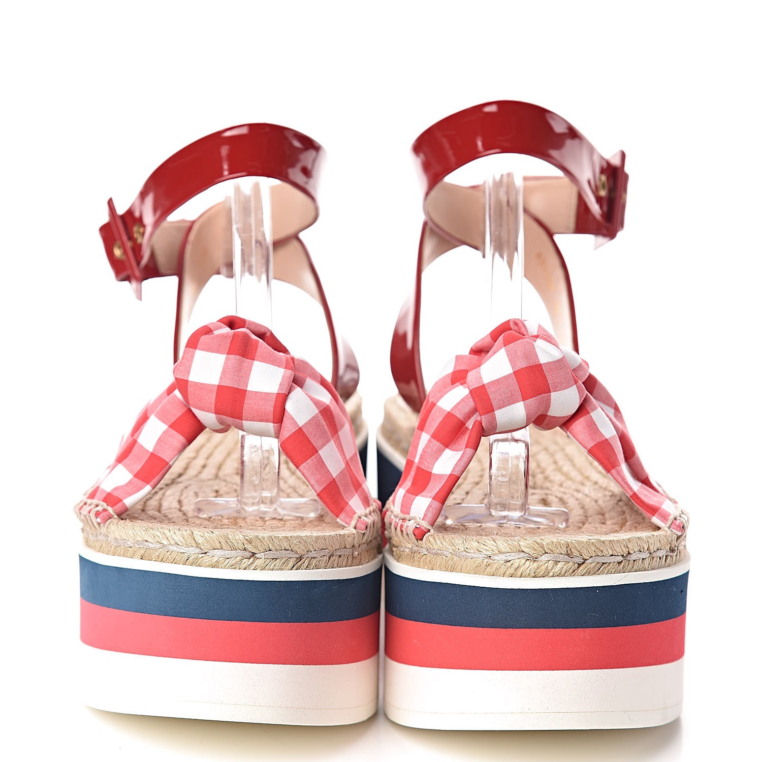 Gucci Patent Cotton Gingham Sefir Espadrille Platform Sandals 39.5 Red White 2 of 12