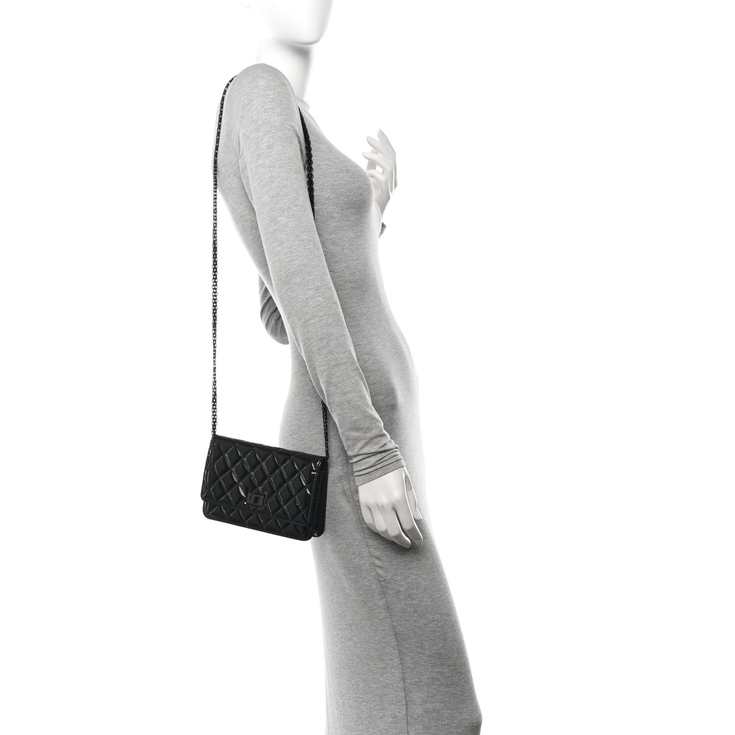 Patent Calfskin Quilted Reissue Wallet On Chain WOC So Black