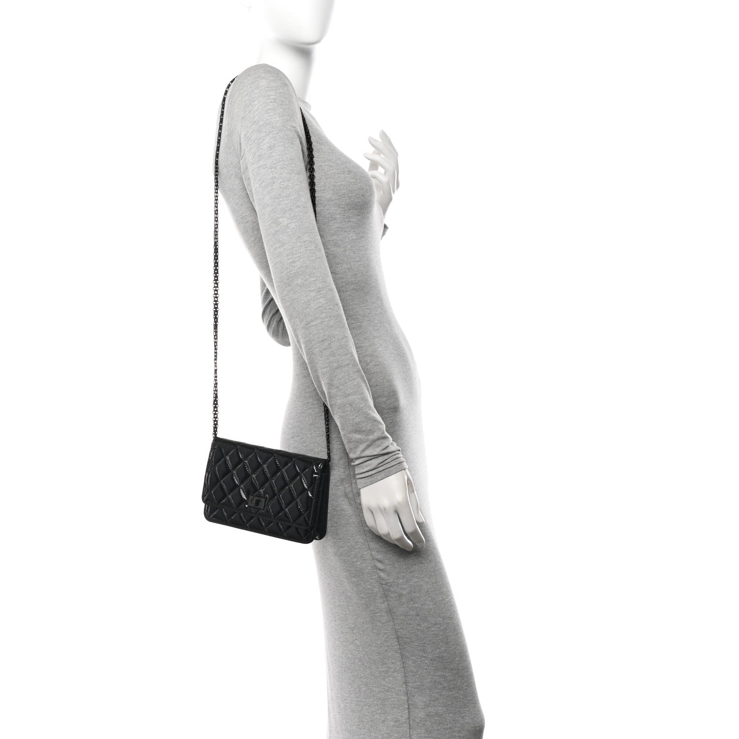 Chanel Patent Calfskin Quilted Reissue Wallet On Chain WOC So Black 2 of 12