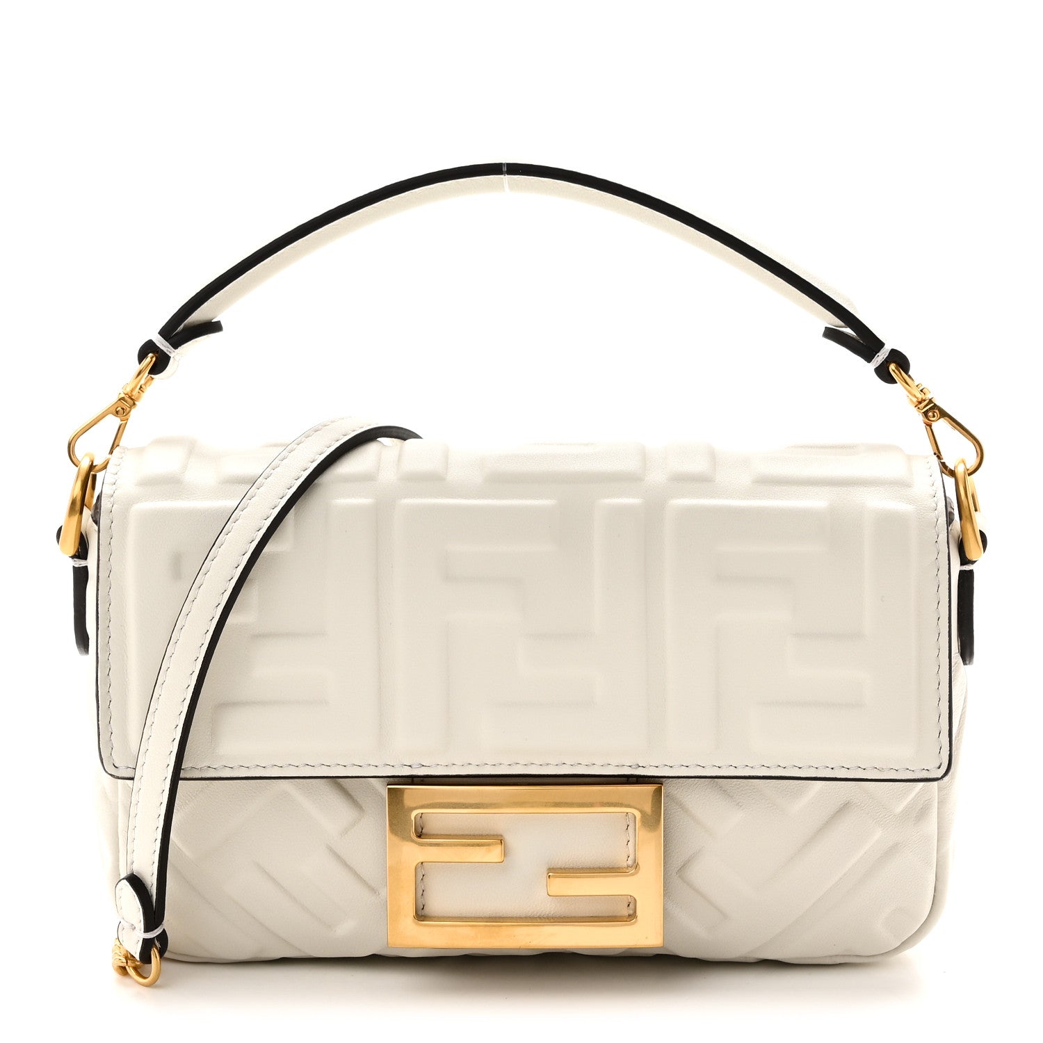 Fendi Nappa FF 1974 Embossed Mini Baguette White 1 of 10