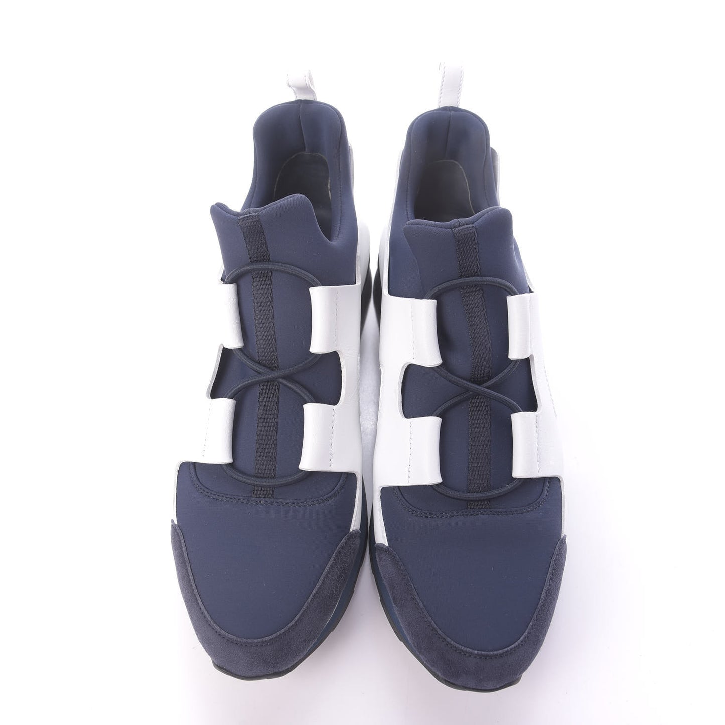 Technical Canvas Calfskin Goatskin Womens Player Sneakers 38.5 Marine White Black