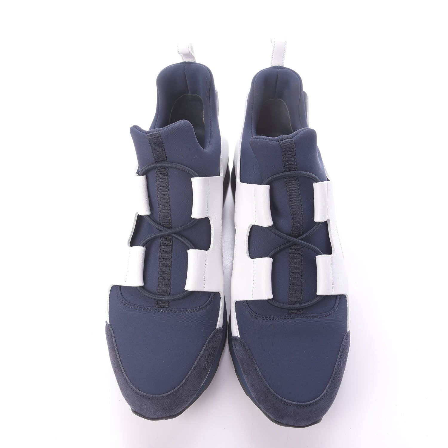 Hermes Technical Canvas Calfskin Goatskin Womens Player Sneakers 38.5 Marine White Black 5 of 12