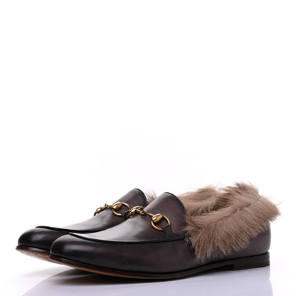 Gucci Calfskin Fur Mens Jordaan Loafers 7.5 Dark Brown Natural 3 of 14