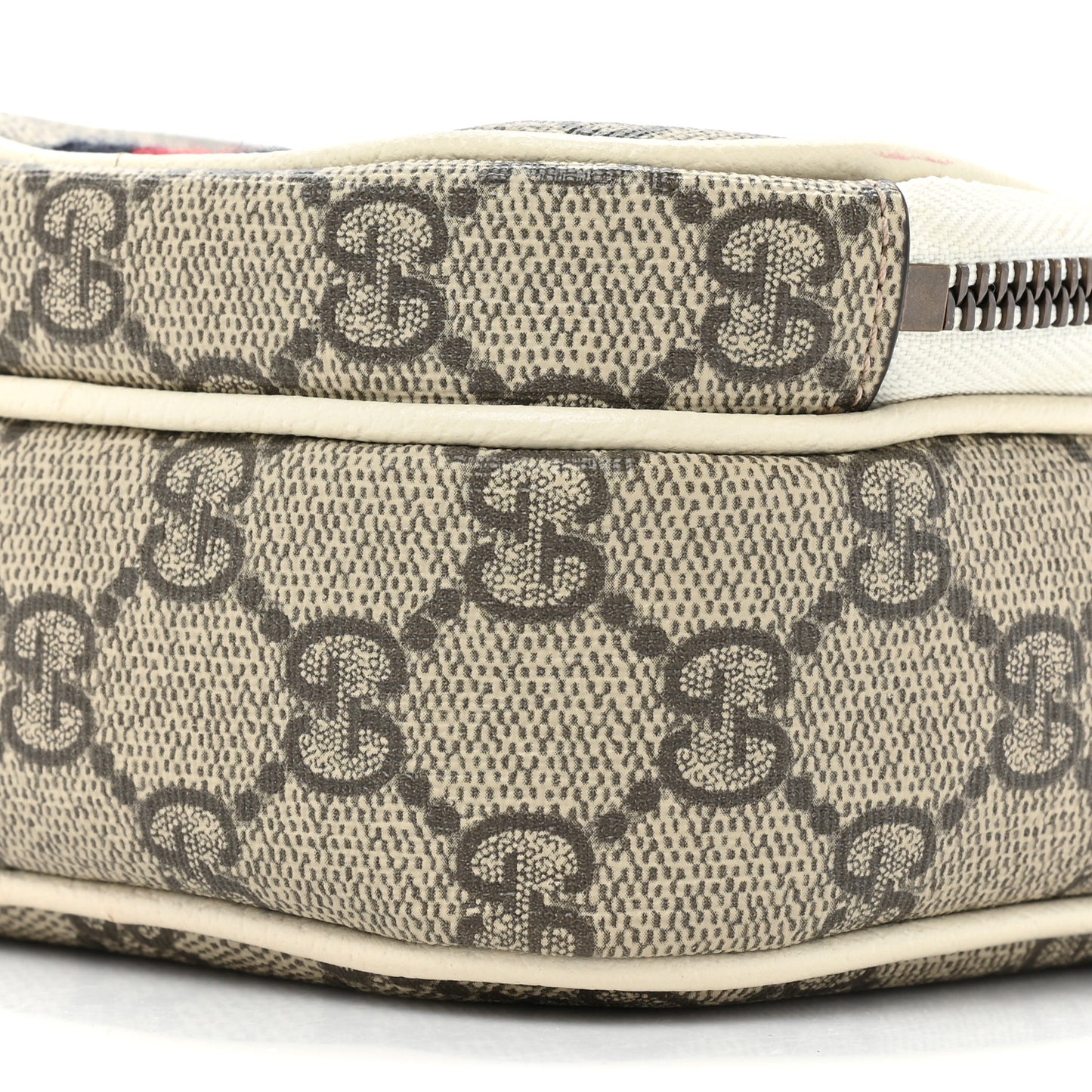 GG Supreme Monogram Web Mini Ophidia Double Zip Messenger Bag Beige Ebony Mystic White