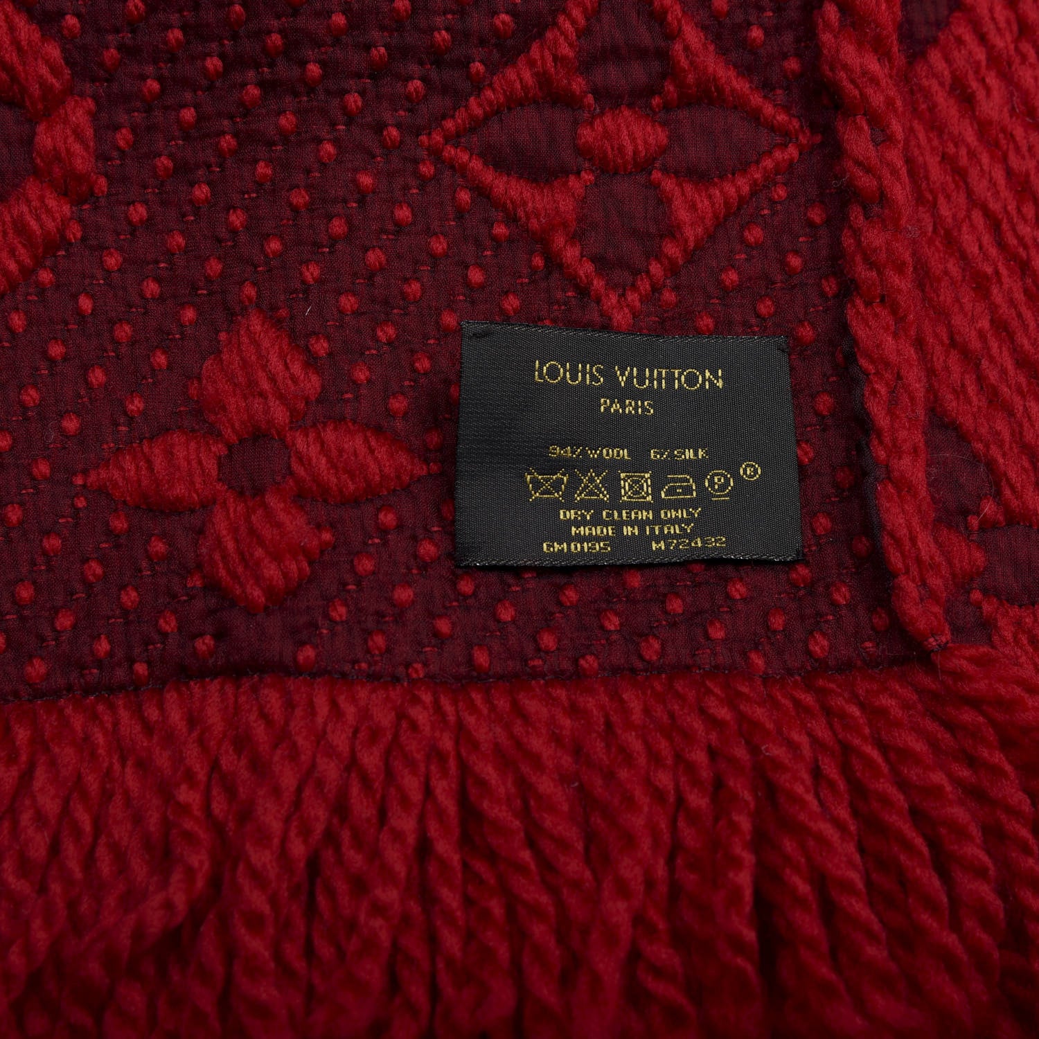 Louis Vuitton Wool Silk Logomania Scarf Rubis 3 of 3