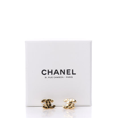 Chanel Metal CC Paris Button Stud Earrings Gold 7 of 7
