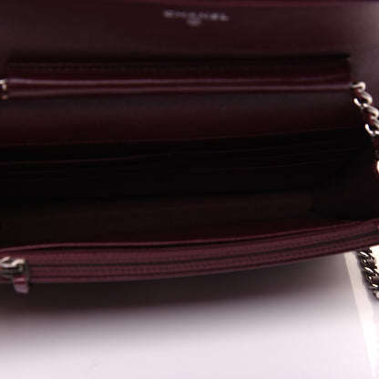 Chanel Striated Patent Quilted Wallet on Chain WOC Bordeaux 5 of 15