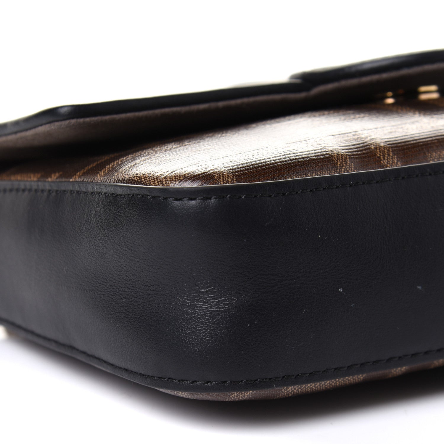 Fendi Glazed Fabric Vitello Century FF 1974 Stamp Patch Mini Double F Crossbody Bag Mogano Panna Black 10 of 11