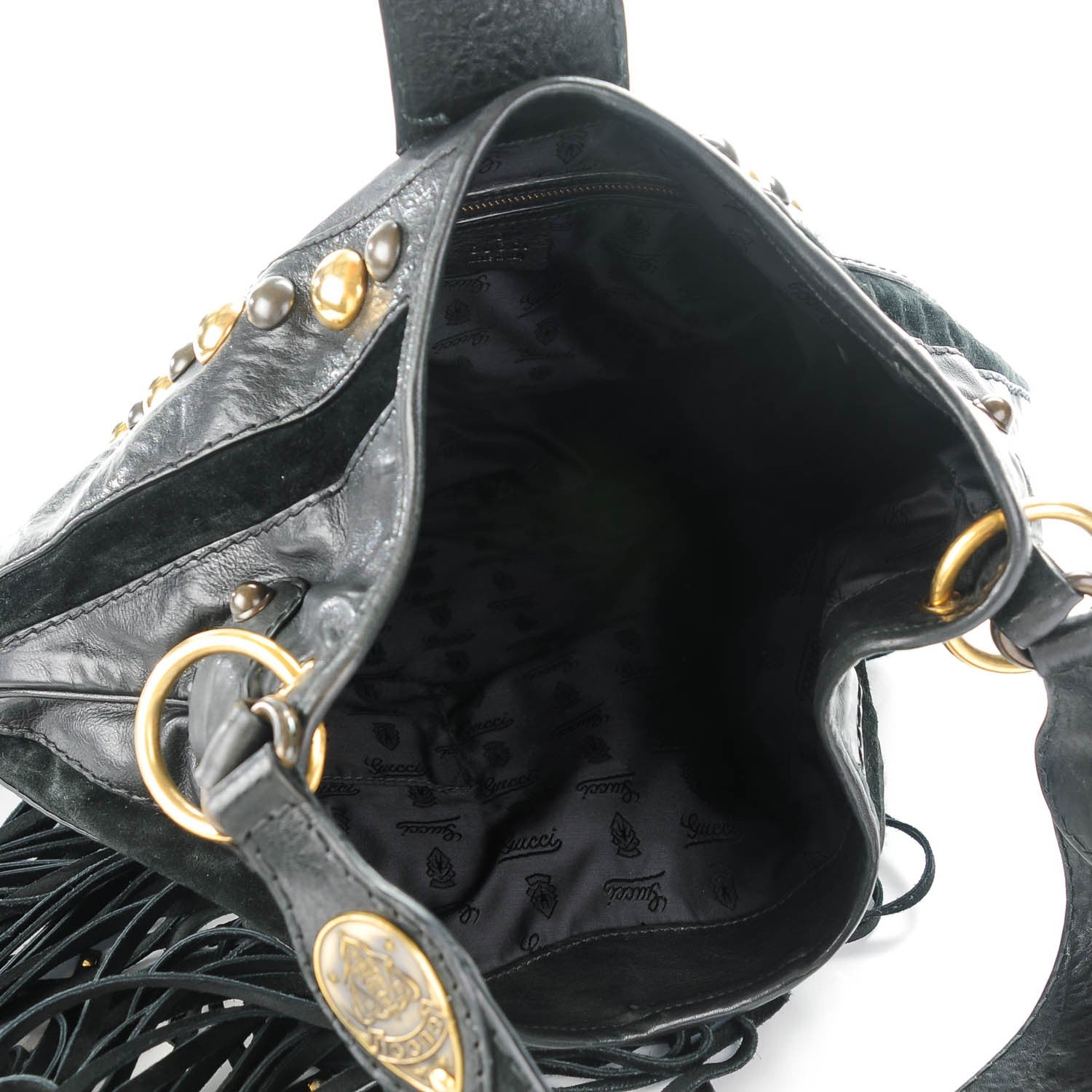Gucci Calfskin Suede Fringe Babouska Hobo Black 5 of 8