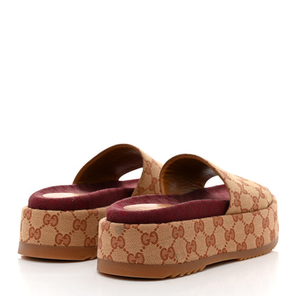 Gucci Canvas GG Monogram Angelina Platform Slide Sandals 37.5 Beige Ruggine 4 of 9